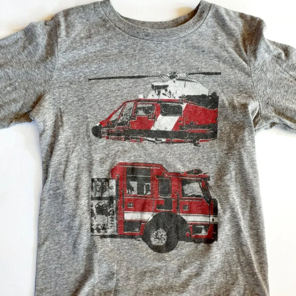 Jumping Beans Boys T-Shirt Rescue Vehicles Firetruck Long Sleeve Gray Size 7